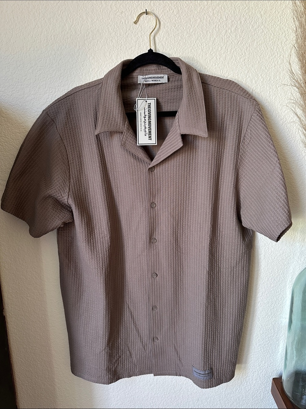 95% Cotton The Giving Movement Short-Sleeve Button-Down Shirt — Taupe